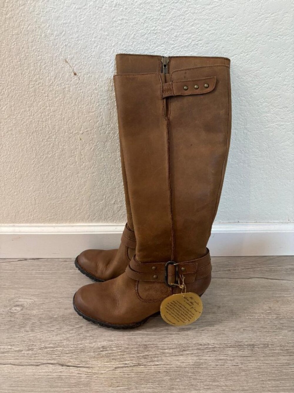 Born Brown Leather Heeled Buckle Detail Boots Size 6 1/2 (37) New!